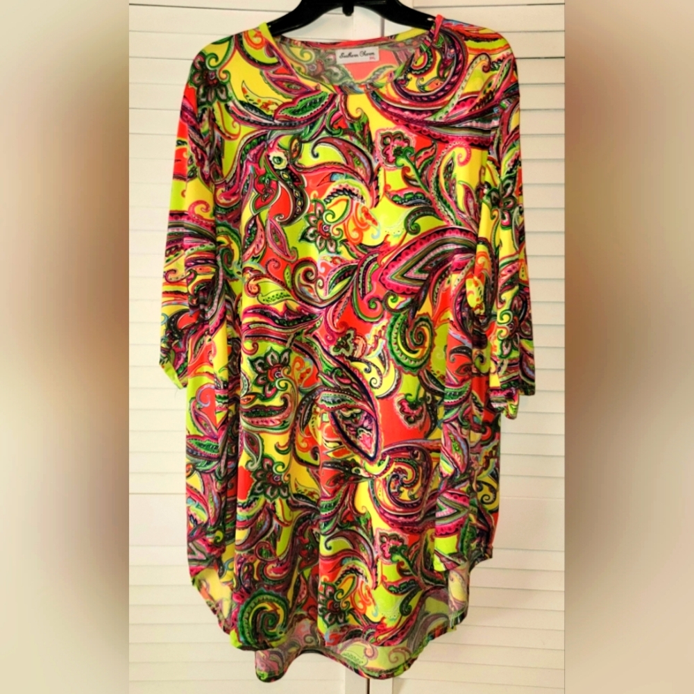 Southern Charm Dress Womens Size 3X Knit Sheath Pullover Multicolor Paisley